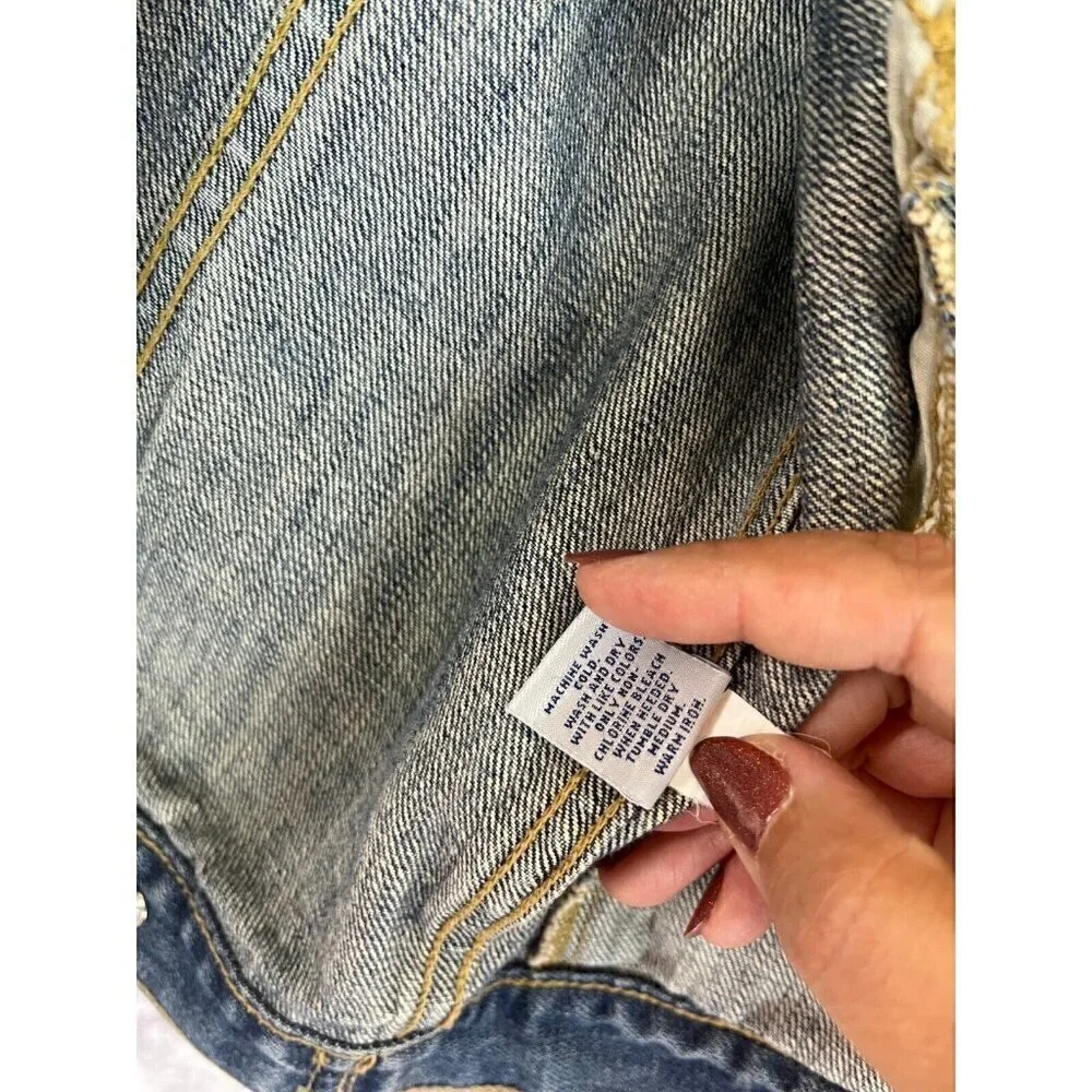 OLD NAVY Jacket Womens M Blue Denim Jean Cropped‎ Trucker Wash Y2K Retro 80s 90s
